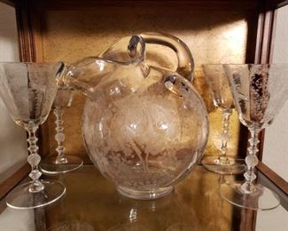Fantastic Cambridge Glass "DIANE" Pitcher and Stemware- Perfect