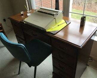 . . . a nice desk -- desk have are in demand due to home schooling and work-at-home orders -- chair is nice turquoise retro piece