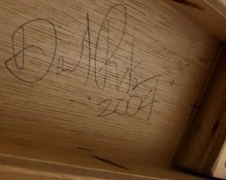 Signed on bottom of table with $20,000 price