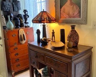 Japanese armor, sterling silver horse hair kilt sporran, vase sculpture 