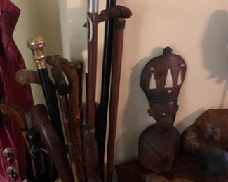 Antique walking sticks gold and sterling silver heads