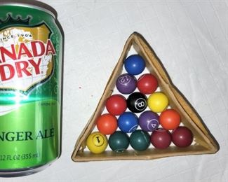 Vintage mini toy pool balls. Cardboard rack. $7