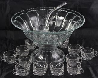 Heisey Punch Bowl Set: Bowl w/Base and 12 Cups (plastic label included)