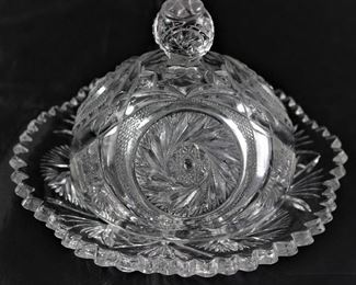 Antique Near Cut Pinwheel PatterRound Dome Lid Butter Dish (C.1900-1920)