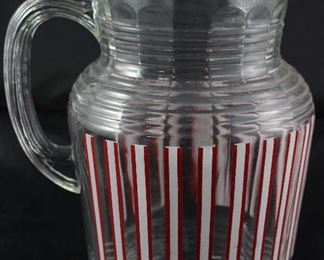 Depression Era Red & White Stripe Glass Ice Lipped Pitcher