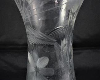 Antique Victorian Cut Glass 12" Crystal Corset Vase Flowers & Ferns (C. 1880-1917).  