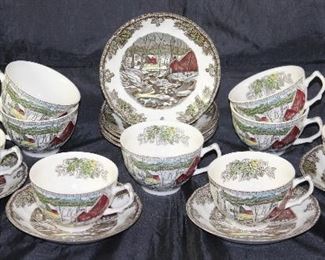 Johnson Bros. England “Friendly Village” Cups & Saucers. (9 ea) cc 1953-2003