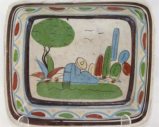 Vintage 1950-1960’s Made In Mexico  Hand Painted Pottery Rectangular Dish