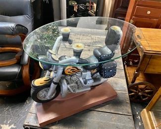 Motorcycle Glass Top End Table (Set of 2, sold separately)