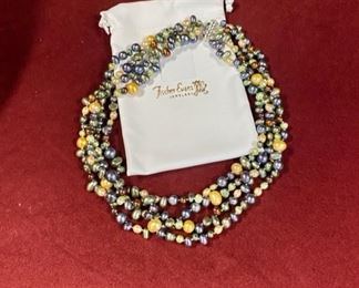 Fischer Evans, 19", 4-Strand Genuine Multi-Colored Pearl Necklace, with Sterling Silver Safety Clasp