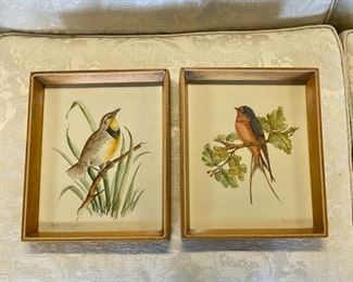 Famous Artist W.E. FAGER (c.1897-1973, William Edwin Fager), Signed Watercolors of Birds in oak frames w/rope accents along edging of frames. Overall Framed Measurements: 9.75" x 11.75"