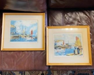 Artist PAUL EMILE LECOMTE (c.1877-1950), from St. Peter's Port, Guernsey, (French Artist/Painter of Seascapes and Landscapes). Both of these are signed by the Artist and are of Port Joinville. Overall Framed Measurements: 14" x 16"