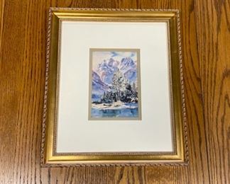 Artist SHEILA LANGLOIS (c.1933-2013), Jackson Hole, WY, Signed, "Jenny Lake at Evening II". Overall Framed Measurements: 12" x 14"