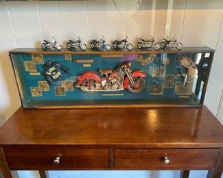 Motorcycle Shadow Box and MAISTO Harley Davidson Scaled Replica Motorcycles