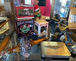 Harley Davidson Beer Tap, Christmas Ornaments, Tin of H-D Blank Cards