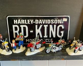 "Dept 56 Harley Davidson" Collection (5-Pieces in Set) and H-D RD-KING Black License Plate