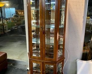 Small Wooden & Glass Curio Cabinet with Lights