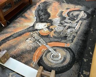 Motorcycle & Eagle Area Rug (5'3" x 7'5"), in excellent condition
