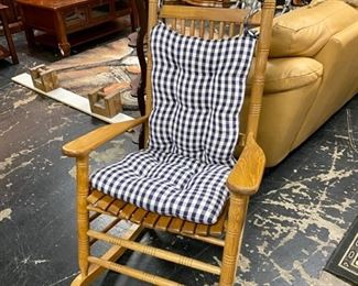 Wooden Rocker with Plaid Cushions