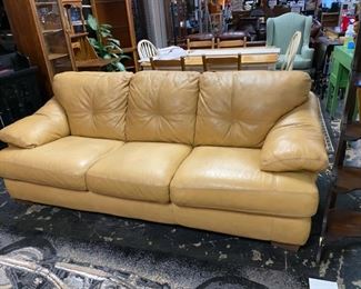 DIVANI CHATEAU d'Ax Tan Italian Leather Sofa with Attached Cushions (original cost $4,100)