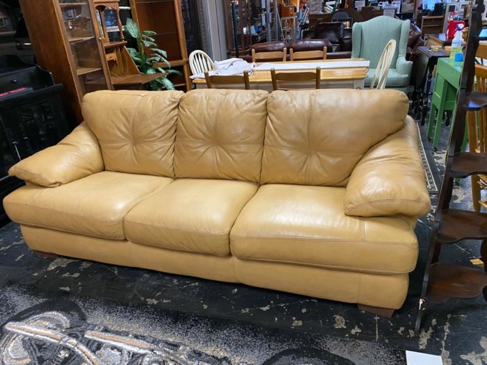 DIVANI CHATEAU d'Ax Tan Italian Leather Sofa with Attached Cushions (original cost $4,100)