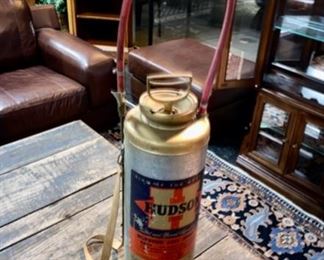 Vintage HUDSON 14-INCH RUSTLESS BRASS PUMP with Original Cloth Strap and Nozzle