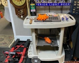 CRAFTSMAN Motorcycle / ATV Jack, Capacity 1800 lbs, a Gardening Rolling Cart & Garden Tools, and Citronella Torches