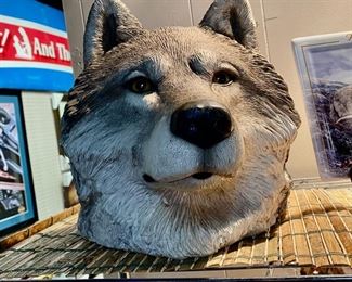 c.1996, Life-Size Wolf Head by Sandra Brue, Sandicast