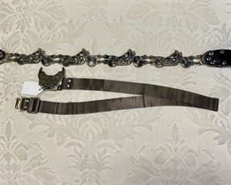 Black Leather and Silver-Toned Motorcycles and Harley Davidson Silver-Toned Mesh Belt (Both are Ladies Size Small 32")