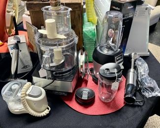 CUISINART 14-Cup Food Processor, NINJA PROFESSIONAL Blender, and a MUELLER Ultra-Stick Hand Blender