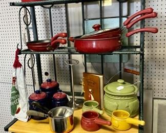 PAULA DEAN Porcelain Non-Stick Cookware, Canister Set, and a Green Ceramic Soup Pot with Soup Bowls