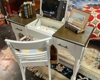Closer View of MCM Refurbished Vanity/Desk and Chair with Hidden Drawer