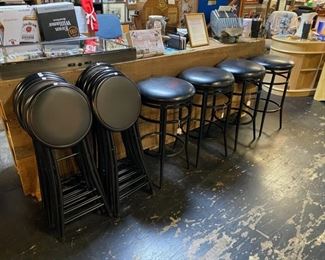 Folding / Easy Storage, Leather Top Bar Metal Stools and a Set of Four (4) Swivel Leather Top and Metal Bar Stools