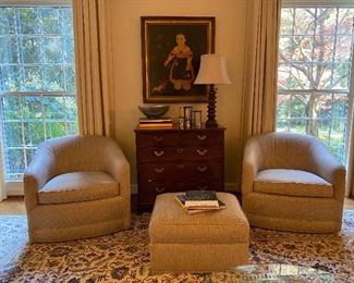Custom Swivel Chairs, Antique Chest, “Young girl in lavender dress”