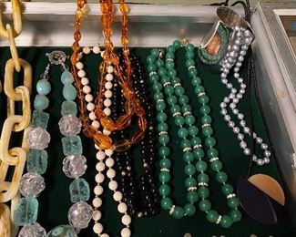Jade, coral, costume necklaces