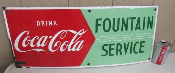 28" Porcelain Coke Fountain Service Sign