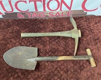 Old U.S. T Handle Shovel and Military Pick
