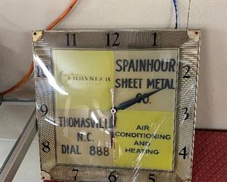 Old Spainhour Sheet Metal Advertising Clock Thomasville, N.C.(3 Digit Phone Number)
