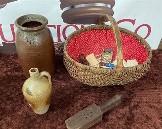 Pottery, Oak Basket, Primitive Strainer