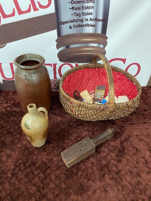 Pottery, Oak Basket, Primitive Strainer