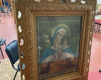 Large Gesso Framed Religious Print
