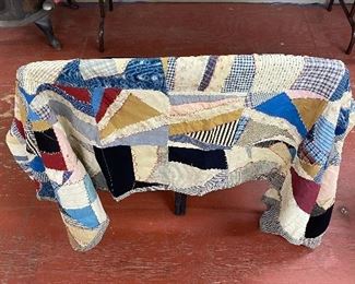 Old Crazy Quilt with Crows Feet Stitching