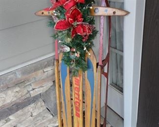 Vintage Sled and Christmas tree and ornaments all for sale