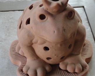 Terra Cotta Frog Prince Candle Holder 