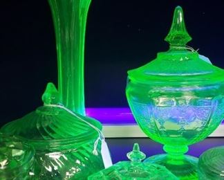 Uranium glass, vaseline glass, depression glass collection