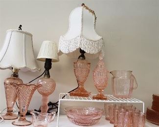 Pink depression glass lamps