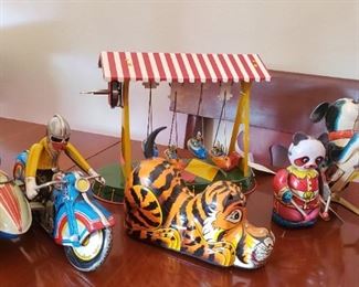 vintage and newer tin toys