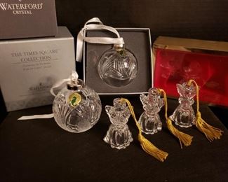https://ctbids.com/#!/description/share/687587 Two Waterford Crystal ornaments in their original boxes (The Times Square Hope for Unity Ornament and the Seahorse Ball Ornament). Set of three Gorham Crystal Angel Ornaments in the original box- one with an instrument, one with a lantern, and one with a book.
