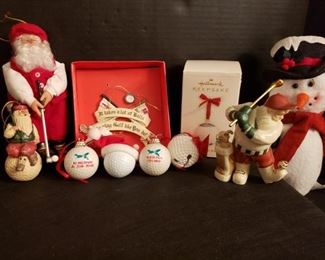 https://ctbids.com/#!/description/share/687579 Check out this golf-themed collection. Numerous ornaments including a Hallmark Keepsake Jingle Ball, two golfing Santa figurines (one by Lenox), and a snowman to keep your golf club warm.


