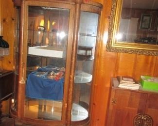 oak bow glass china cabinet